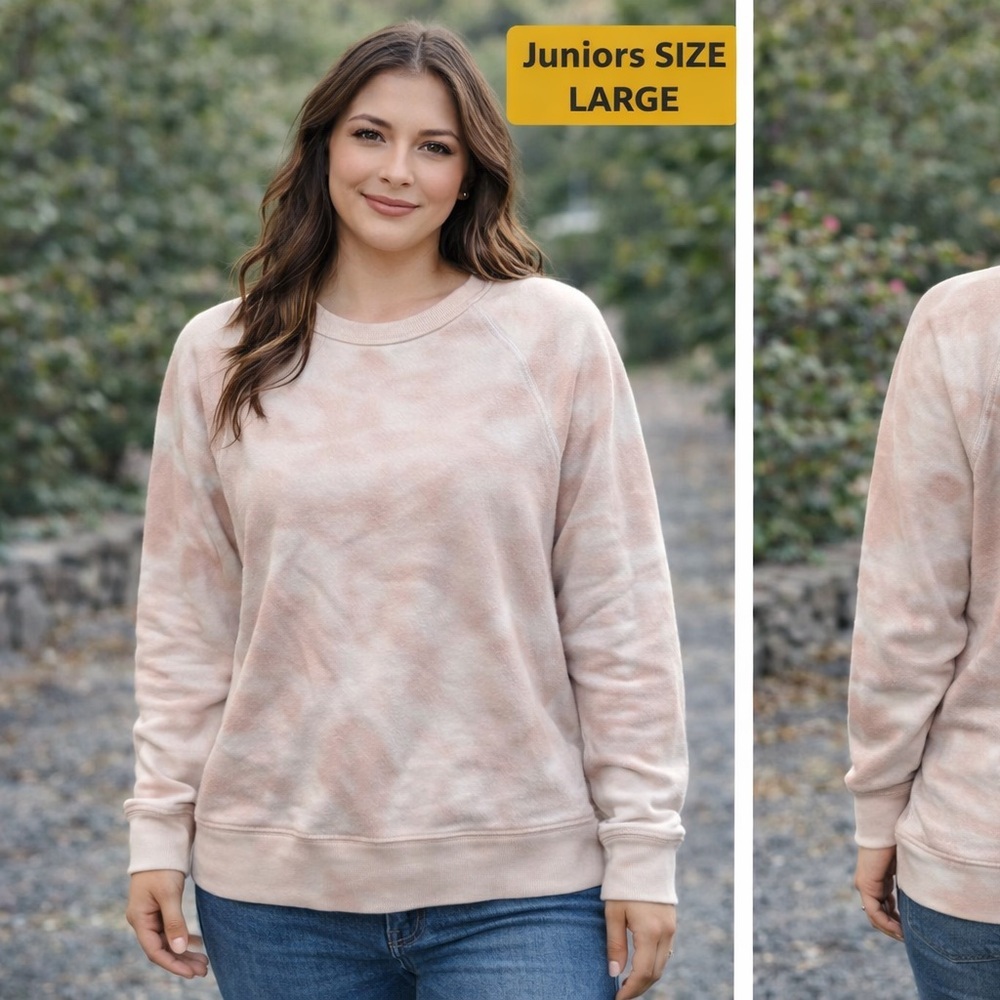 Tie-Dye Crewneck Sweatshirt - Pink Cream JUNIORS LARGE